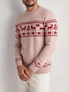 Manfinity Homme Men's Minimalist Jacquard Long Sleeve Sweater Holiday Fashion - Multicolor - View 4