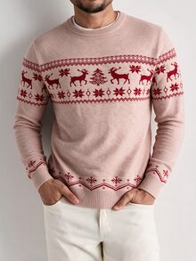 Manfinity Homme Men's Minimalist Jacquard Long Sleeve Sweater Holiday Fashion - Multicolor - View 1