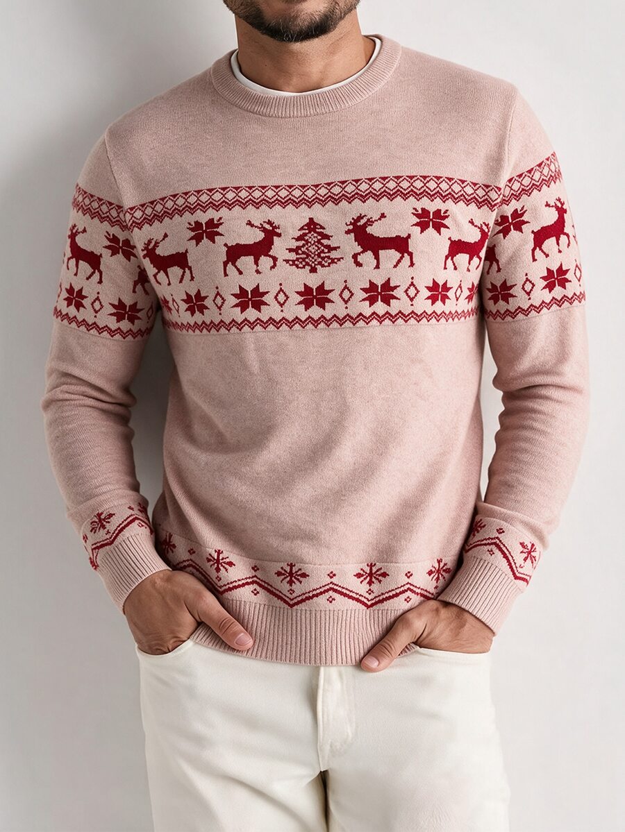 Manfinity Homme Men's Minimalist Jacquard Long Sleeve Sweater Holiday Fashion - Multicolor - View 1