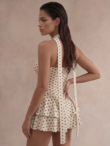 Zolique Women's Elegant Polka Dot Pattern Ruffle Hem Tube Mini Dress,Halloween Club Night Out,Christmas - Multicolor - View 3
