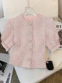 Franclia Women's Fashionable Elegant Solid Color Textured Blouse - Pink - View 3