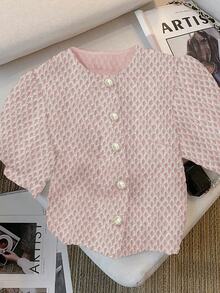 Franclia Women's Fashionable Elegant Solid Color Textured Blouse - Pink - View 7