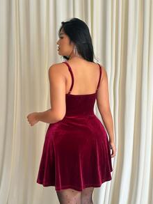 GalTyme Plus Size Spaghetti Strap Backless Solid Color Ruched Jumpsuit - Burgundy - View 6