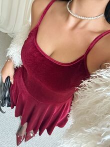 GalTyme Plus Size Spaghetti Strap Backless Solid Color Ruched Jumpsuit - Burgundy - View 8