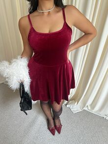 GalTyme Plus Size Spaghetti Strap Backless Solid Color Ruched Jumpsuit - Burgundy - View 5