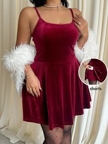 GalTyme Plus Size Spaghetti Strap Backless Solid Color Ruched Jumpsuit - Burgundy - View 4
