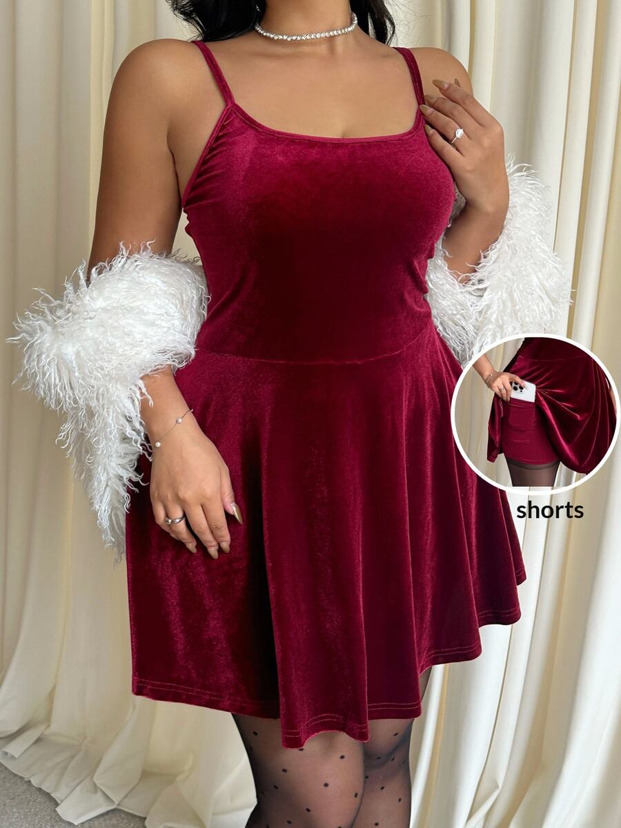GalTyme Plus Size Spaghetti Strap Backless Solid Color Ruched Jumpsuit - Burgundy - View 1