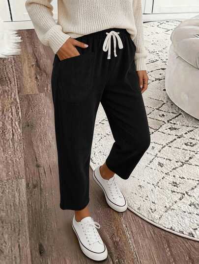 Louniche Women's Fashion Casual Retro Tapered Corduroy Pants, Autumn/Winter Daily Commute Pencil Straight Leg Pants With Pocket Design