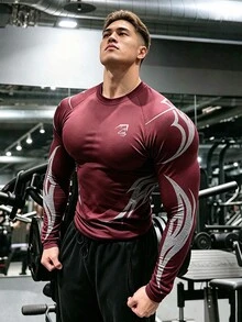 Sport MetroGents 男士幾何印花插肩袖長袖運動T恤 - 黑色 - 查看 1