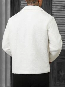 Manfinity CasualCool Men's Solid Color Long Sleeve Zip-Up Casual Jacket - White - View 2