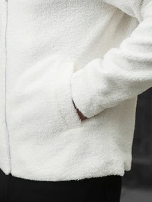 Manfinity CasualCool Men's Solid Color Long Sleeve Zip-Up Casual Jacket - White - View 4