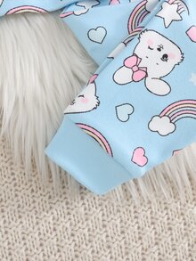 SHEIN 女嬰可愛兔子與彩虹圖案冷色調長袖圓領套頭上衣與彈性腰部內搭褲2件式居家服套裝 - 藍色 - 查看 7