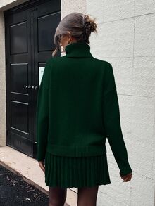 SHEIN Clasi 2pcs Women Grey Turtleneck Knit Sweater Set - Green - View 2