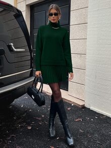 SHEIN Clasi 2pcs Women Grey Turtleneck Knit Sweater Set - Green - View 7