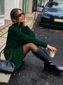 SHEIN Clasi 2pcs Women Grey Turtleneck Knit Sweater Set - Green - View 3