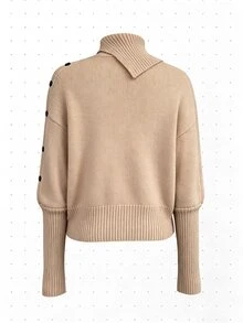 LUMIGAL Women's Cable Knit Drop Shoulder Long Sleeve Button Design Sweater - Apricot - View 3