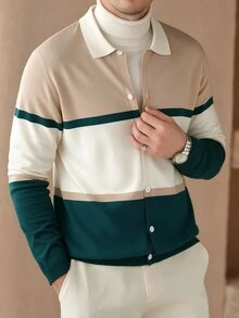 Core Aspect Men's Long Sleeve Knit Cardigan, Striped - Multicolor - View 1