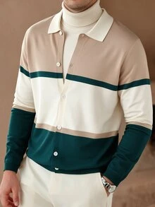 Core Aspect Men's Long Sleeve Knit Cardigan, Striped - Multicolor - View 3