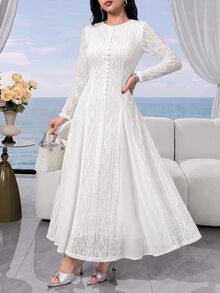 Feyla Women's Elegant Solid Color Textured Dress Commuter , Fall - White - View 5