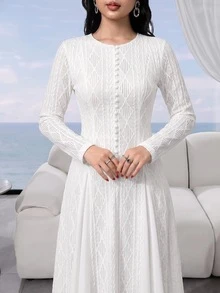 Feyla Women's Elegant Solid Color Textured Dress Commuter , Fall - White - View 3