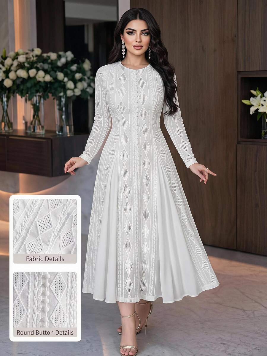 Feyla Women's Elegant Solid Color Textured Dress Commuter , Fall - White - View 1
