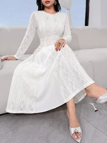 Feyla Women's Elegant Solid Color Textured Dress Commuter , Fall - White - View 4