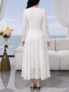 Feyla Women's Elegant Solid Color Textured Dress Commuter , Fall - White - View 2