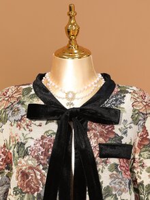 Rometta Jaket Ukuran Besar Musim Semi/Gugur Elegan Gaya Vintage 1920-an dengan Tekstur Benang Berwarna Romantis dan Trim Beludru, Lengan Pendek Panjang, Leher Bulat, untuk Tamu Pernikahan dan Koktail, Warna Beige - MultiWarna - View 5