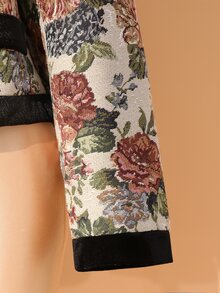 Rometta Jaket Ukuran Besar Musim Semi/Gugur Elegan Gaya Vintage 1920-an dengan Tekstur Benang Berwarna Romantis dan Trim Beludru, Lengan Pendek Panjang, Leher Bulat, untuk Tamu Pernikahan dan Koktail, Warna Beige - MultiWarna - View 7