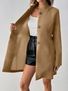SHEIN LUNE Button-Up Fitted Long Sleeve Women Jacket Fall Winter Cloth For Women - Khaki - View 4