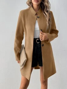 SHEIN LUNE Button-Up Fitted Long Sleeve Women Jacket Fall Winter Cloth For Women - Khaki - View 6