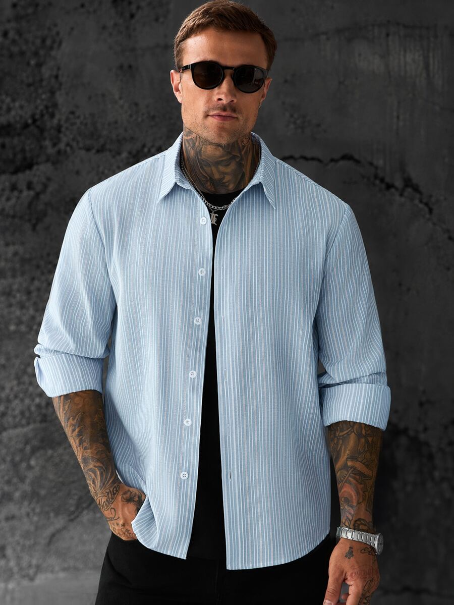 SLATEMANN Men's Casual Striped Long Sleeve Shirt - Multicolor - View 1