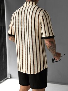 SLATEMANN Men's Casual Striped Patchwork Shirt Set - Multicolor - View 2