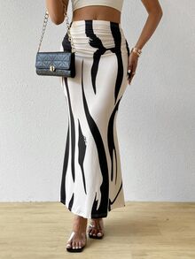 BamGleam Women's Printed Pleated Skirt Women Fall For Women - Apricot - View 8
