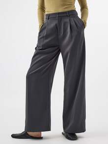 KÆRIA Hus Double-Pleat Wide-Leg Trousers - Soft-Touch Suiting - Gray - Tailo Pants Women Office Work Fall Business Casual Elegant - Grey - View 6