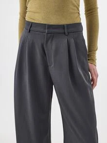 KÆRIA Hus Double-Pleat Wide-Leg Trousers - Soft-Touch Suiting - Gray - Tailo Pants Women Office Work Fall Business Casual Elegant - Grey - View 7