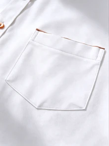 Manfinity Mode Kemeja Pria Lengan Panjang Kasual Saku Kancing Tunggal untuk Perjalanan, Formal, Gaya Klasik - Putih - View 4