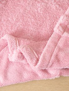 SHEIN Tween Girls Long Sleeve Fleece Fuzzy Bow Hooded Jacket Fluffy Button Up Pink Longline Winter Teddy Coat Outerwear - Pink - View 8