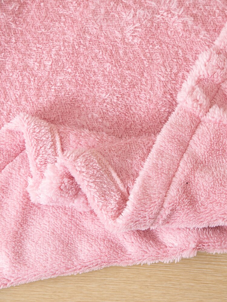 SHEIN Tween Girls Long Sleeve Fleece Fuzzy Bow Hooded Jacket Fluffy Button Up Pink Longline Winter Teddy Coat Outerwear - Pink - View 7