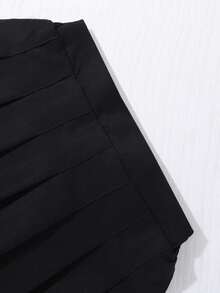 SHEIN Girls' Pleated High Waist Skirt With Built-In Shorts, Fall Clothes,2-In-1 Black All-Match School Back-To-School Autumn Goth Skort Versatile All Seasons - Black - View 5