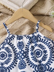 Young Girl Casual Baby Allover Print Tassel Hem Spaghetti Strap Shorts 2 Pieces Set 7th Birthday White Summer - Multicolor - View 6