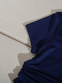SHEIN 青少年女孩 2件組短袖學院風街頭休閒套裝：海軍藍對比滾邊 Polo 衫＋寬腿長褲，度假、Sixth Form、郵輪夏季穿搭 - 藍白色 - 查看 8