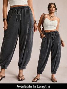 Voyena Plus Size Knitted Snowflake Casual Jogger Pants For Women Grey Autumn Baggy Casual Everyday Drawstring Comfy Boho Holiday Sweatpants Spring Summer - Black - View 10