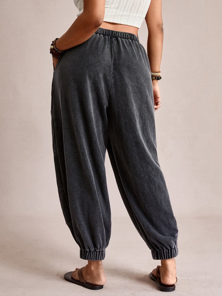 Voyena Plus Size Knitted Snowflake Casual Jogger Pants For Women Grey Autumn Baggy Casual Everyday Drawstring Comfy Boho Holiday Sweatpants Spring Summer - Black - View 2