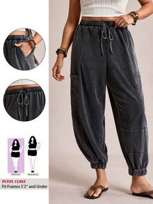 Voyena Plus Size Knitted Snowflake Casual Jogger Pants For Women Grey Autumn Baggy Casual Everyday Drawstring Comfy Boho Holiday Sweatpants Spring Summer - Black - View 9