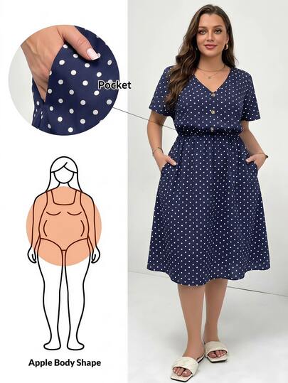 Shapeblank Plus Size Women's V-Neck Polka Dot Casual Daily Summer Dress