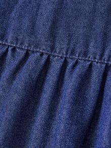 EMERY ROSE Đầm denim sát nách nữ cổ chữ V xẻ notch, thiết kế cài nút, phong cách thường ngày - Màu xanh lam - Xem 11