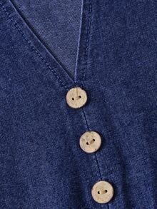EMERY ROSE Đầm denim sát nách nữ cổ chữ V xẻ notch, thiết kế cài nút, phong cách thường ngày - Màu xanh lam - Xem 10