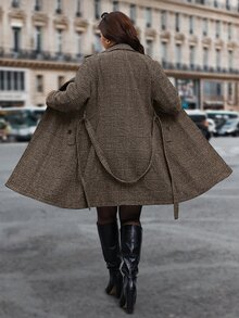 SHEIN Clasi 大尺碼秋冬時尚格紋大衣 辦公室晚宴棕色優雅商務休閒 - 棕色 - 查看 2