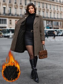 SHEIN Clasi 大尺碼秋冬時尚格紋大衣 辦公室晚宴棕色優雅商務休閒 - 棕色 - 查看 9